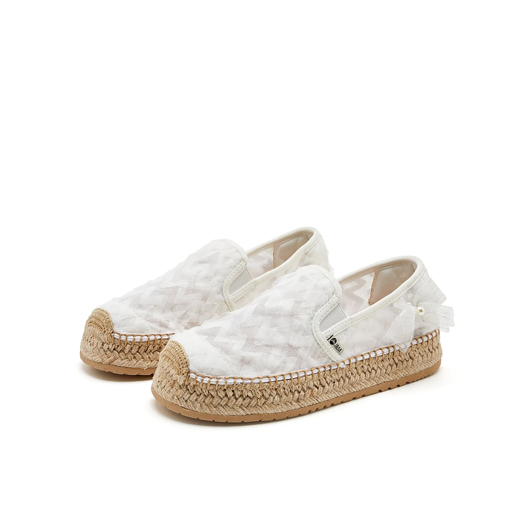Handmade Women’s Slip-On Espadrille Mesh Loafers in Black-05357W