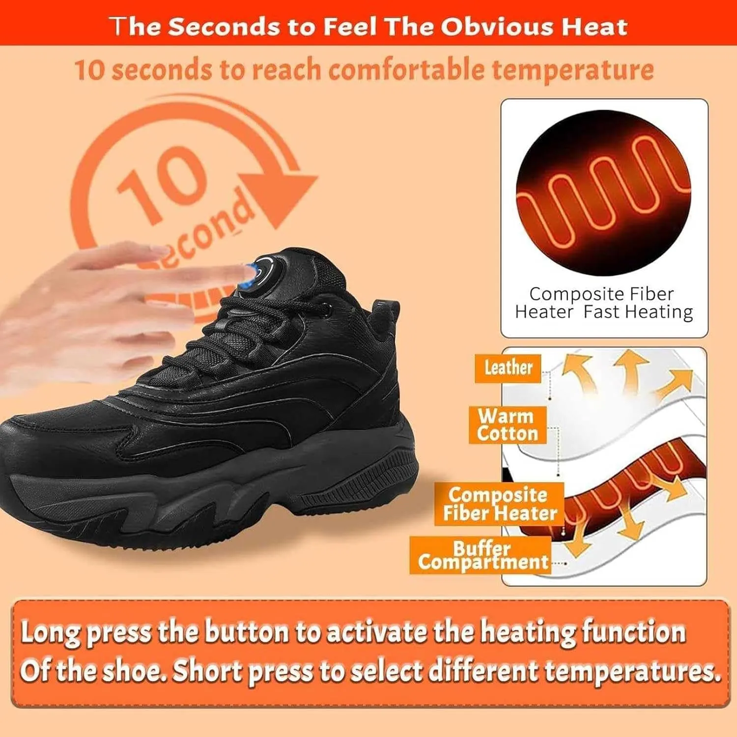Heated Shoes for Men and Women, 4000 mAh Rechargeable(Last 8 Hours) USB Charging, 3 Adjustable Temperature, Up to 50 °C Electric Shoes, Winter Electric Shoes for Climbing, Hiking