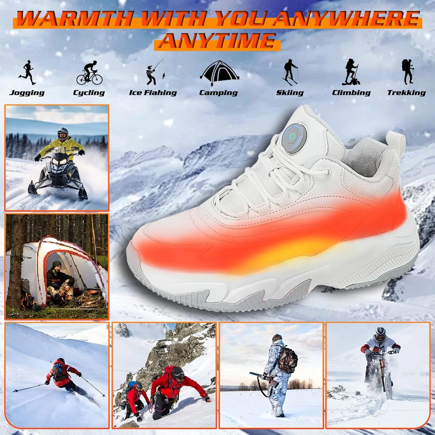Heated Snow Sneakers for Men and Women, Electric Heating Shoes with Soft Warm Lining, Winter Sports Running Anti-Slip Comfortable Foot Warmer Shoes for Indoor/Outdoor