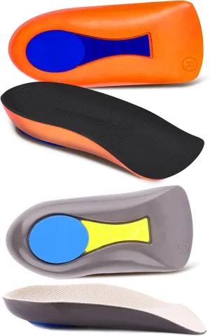 Heel Cup Plantar Fasciitis Inserts Arch Support【PORON Cushion - Made in USA】 Men Women Heel Insoles for Heel Pain (2pairs (Orange   Gray), Women 6-11.5 / Men 4.5-9.5)