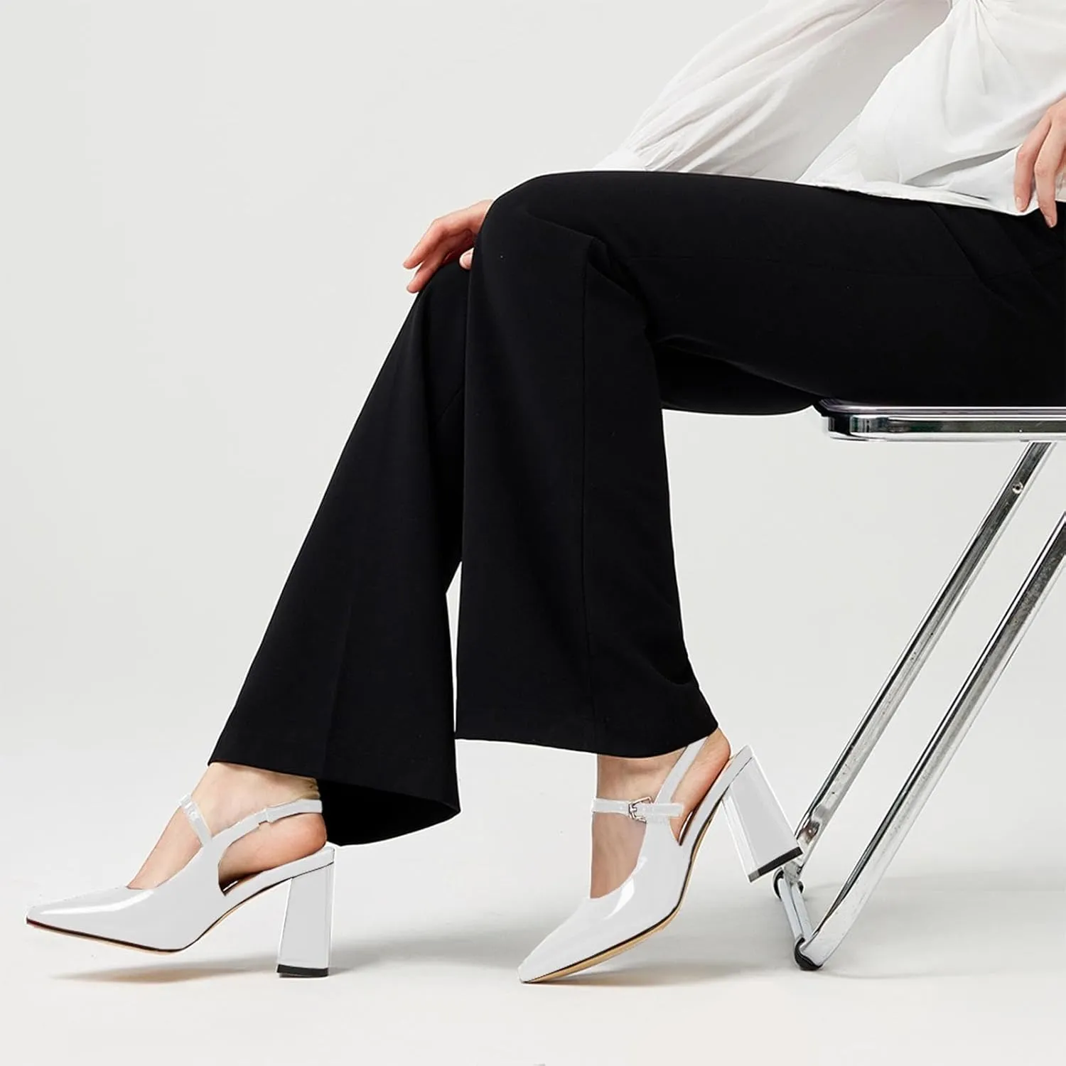 heelchic Women's Pumps Slingback Chunky Heels Closed Pointed Toe Comfortable Low Block Heel Slip-on Sandals Wedding Party Dress Shoes Work Pumps