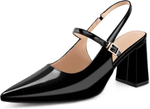 heelchic Women's Pumps Slingback Chunky Heels Closed Pointed Toe Comfortable Low Block Heel Slip-on Sandals Wedding Party Dress Shoes Work Pumps