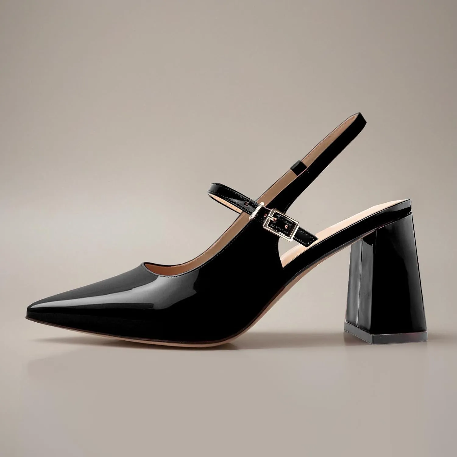 heelchic Women's Pumps Slingback Chunky Heels Closed Pointed Toe Comfortable Low Block Heel Slip-on Sandals Wedding Party Dress Shoes Work Pumps