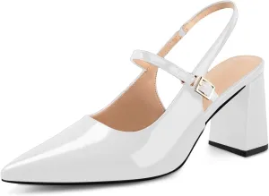 heelchic Women's Pumps Slingback Chunky Heels Closed Pointed Toe Comfortable Low Block Heel Slip-on Sandals Wedding Party Dress Shoes Work Pumps