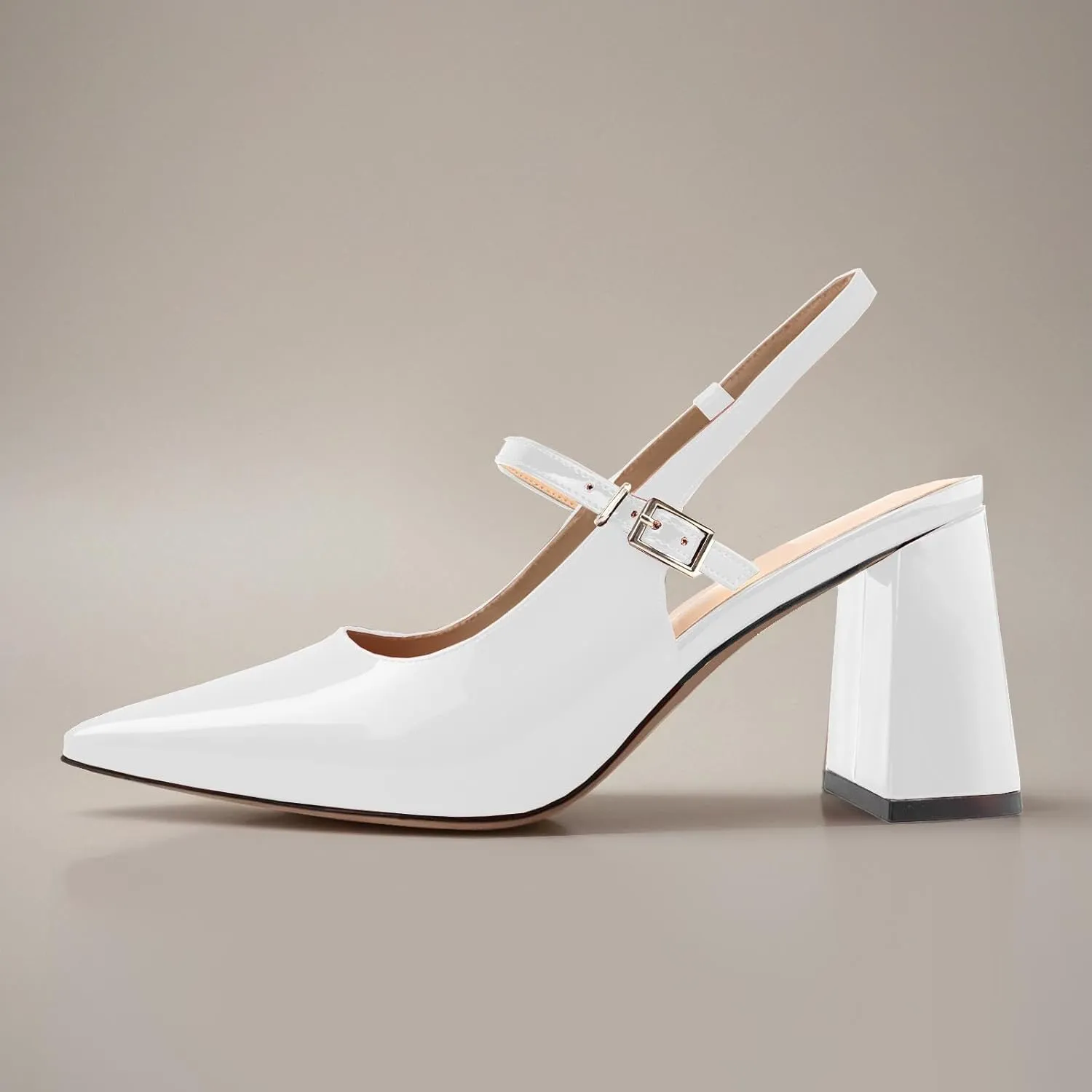 heelchic Women's Pumps Slingback Chunky Heels Closed Pointed Toe Comfortable Low Block Heel Slip-on Sandals Wedding Party Dress Shoes Work Pumps
