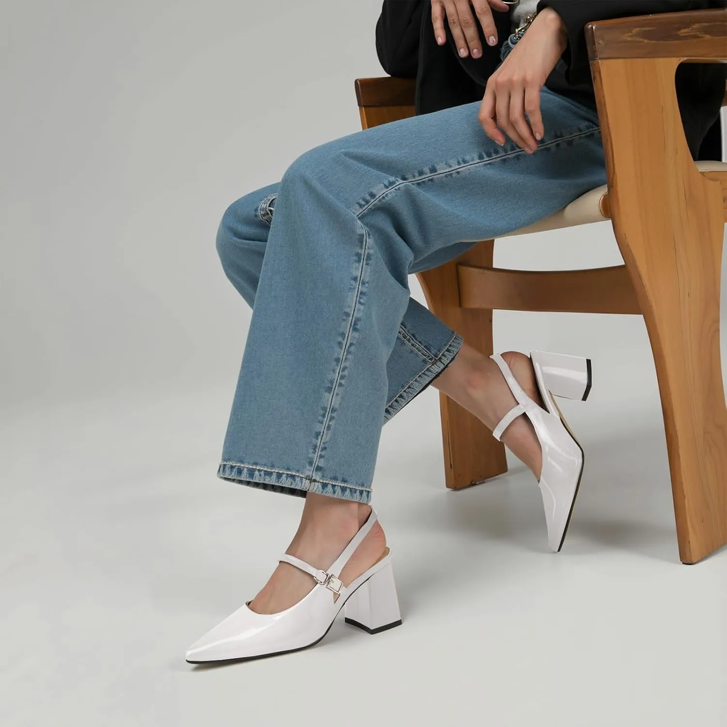 heelchic Women's Pumps Slingback Chunky Heels Closed Pointed Toe Comfortable Low Block Heel Slip-on Sandals Wedding Party Dress Shoes Work Pumps