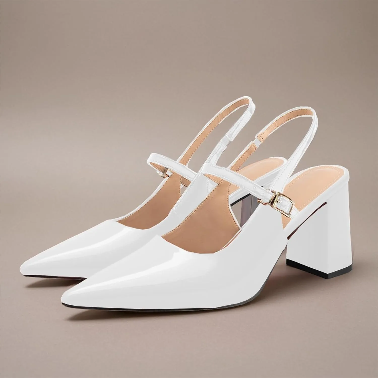 heelchic Women's Pumps Slingback Chunky Heels Closed Pointed Toe Comfortable Low Block Heel Slip-on Sandals Wedding Party Dress Shoes Work Pumps