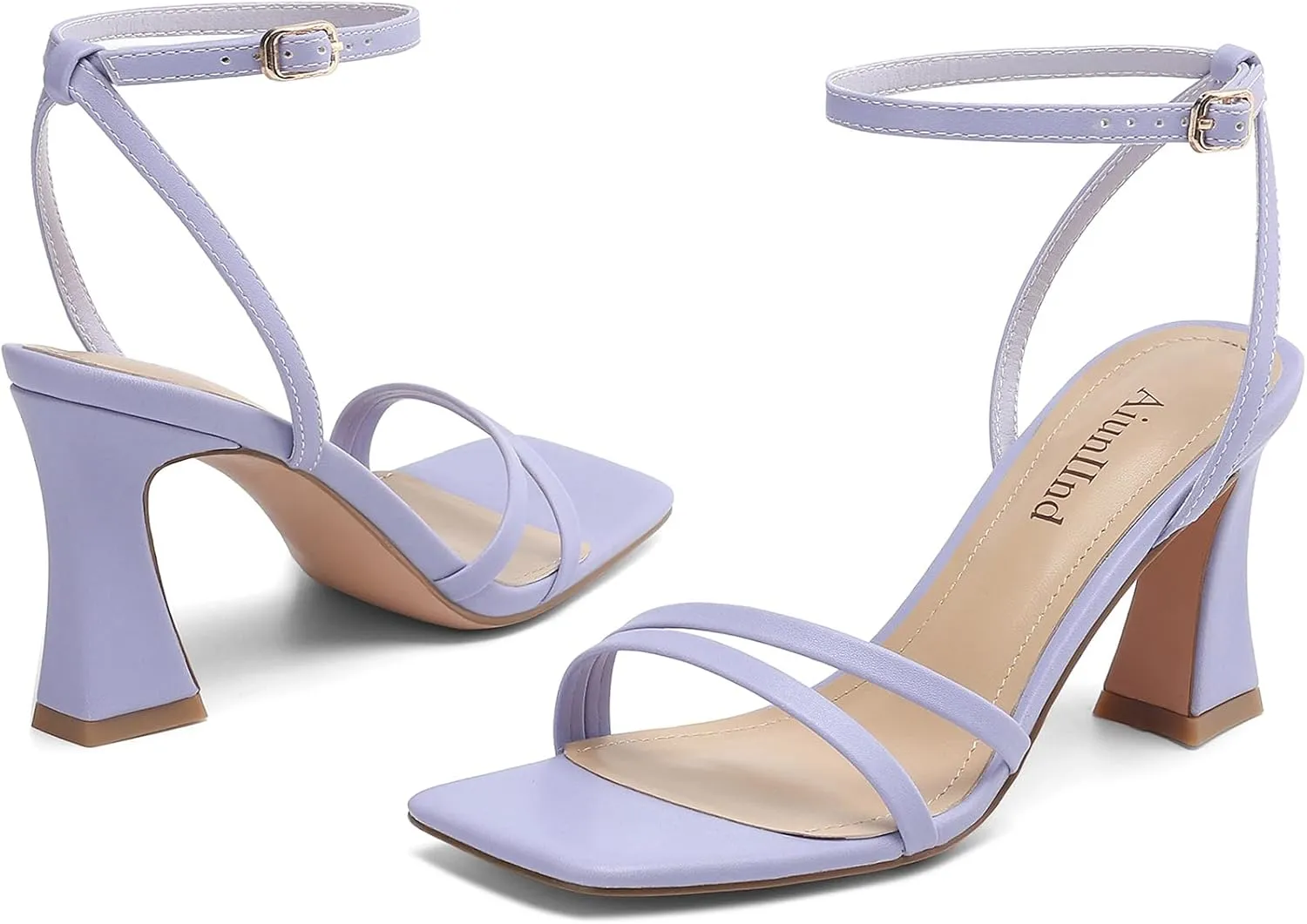 Heeled Sandals for Women Chunky Block High Heels Square Open Toe Sandals with Ankle Strap 3 Inch Dress Heels Comfortable