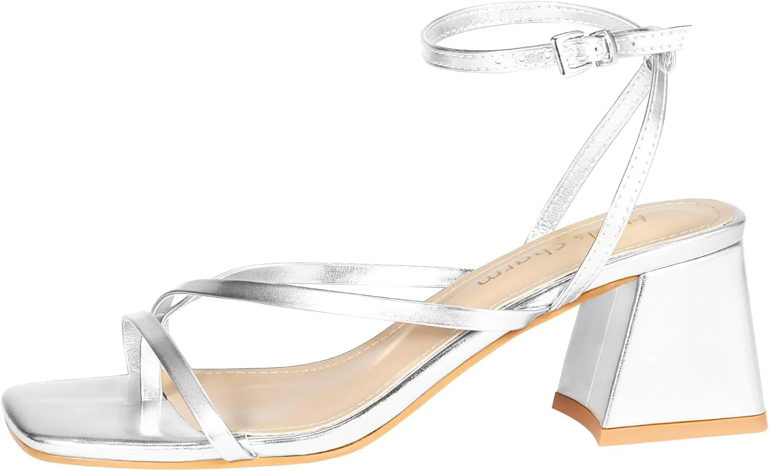 Heels Charm Women's Low Chunky Block Heeled Sandals 2.68 Inches Open Toe Cross Ankle Strap Block High Heel Sandal Dress Dancing Chunky Sandals Daily Work Party Wedding Shoes