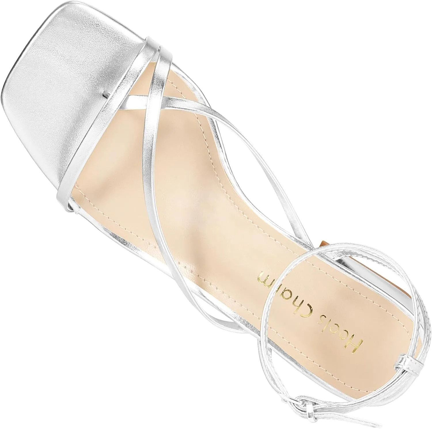 Heels Charm Women's Low Chunky Block Heeled Sandals 2.68 Inches Open Toe Cross Ankle Strap Block High Heel Sandal Dress Dancing Chunky Sandals Daily Work Party Wedding Shoes