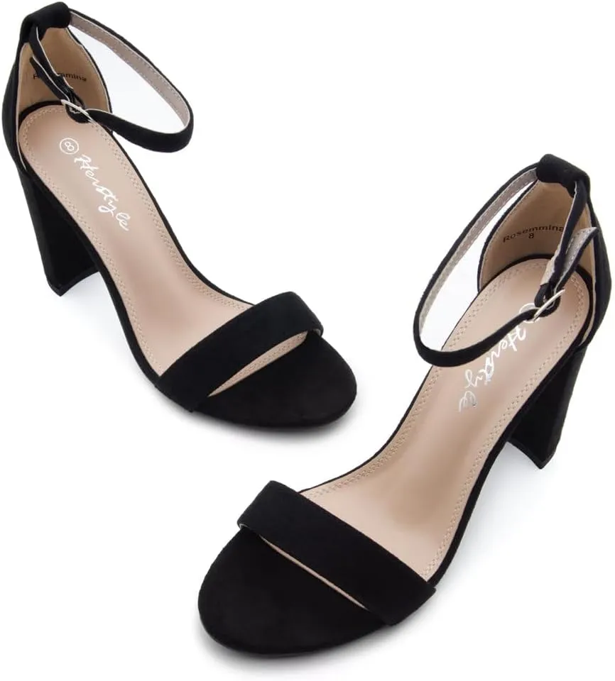 Herstyle Rosemmina Women’s Chunky Block Heels Open Toe Dress Heeled Sandals Ankle Strappy High Heel Pumps Shoes for Prom Wedding Party Office