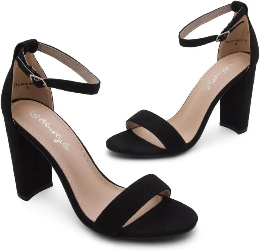 Herstyle Rosemmina Women’s Chunky Block Heels Open Toe Dress Heeled Sandals Ankle Strappy High Heel Pumps Shoes for Prom Wedding Party Office