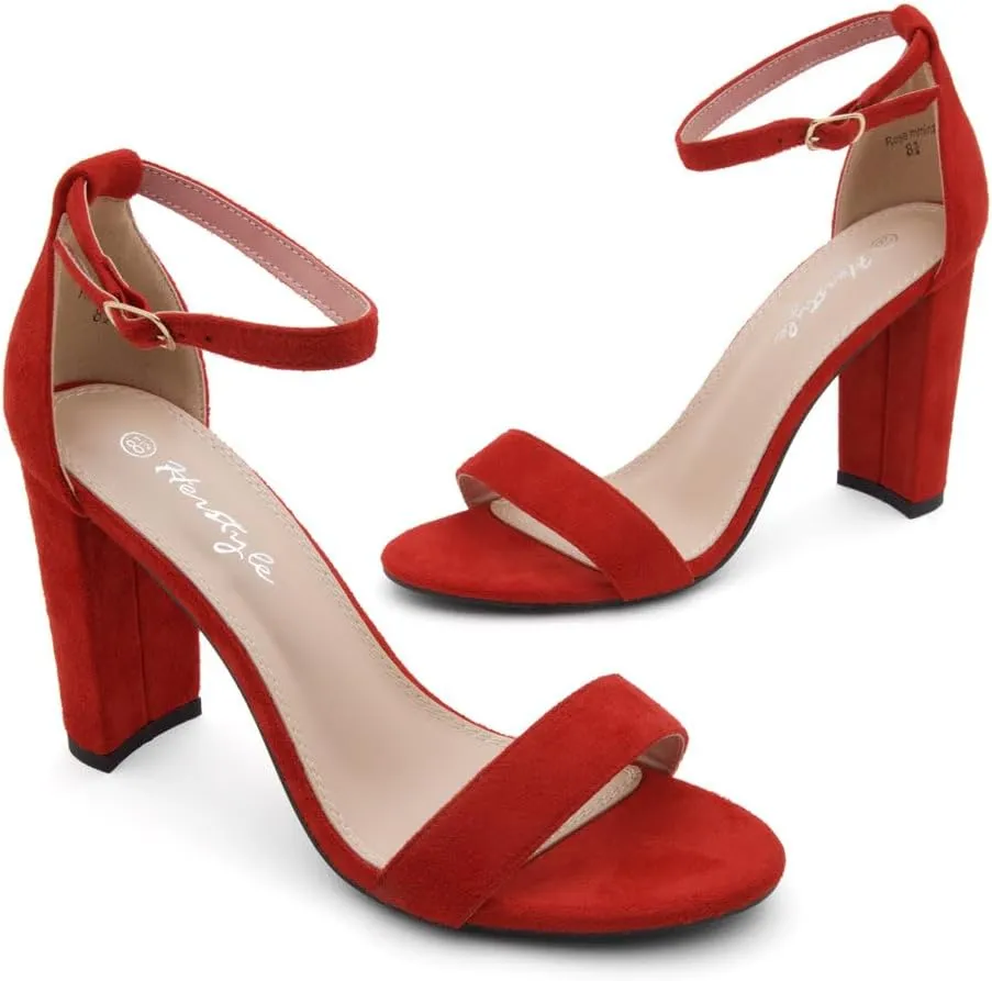 Herstyle Rosemmina Women’s Chunky Block Heels Open Toe Dress Heeled Sandals Ankle Strappy High Heel Pumps Shoes for Prom Wedding Party Office