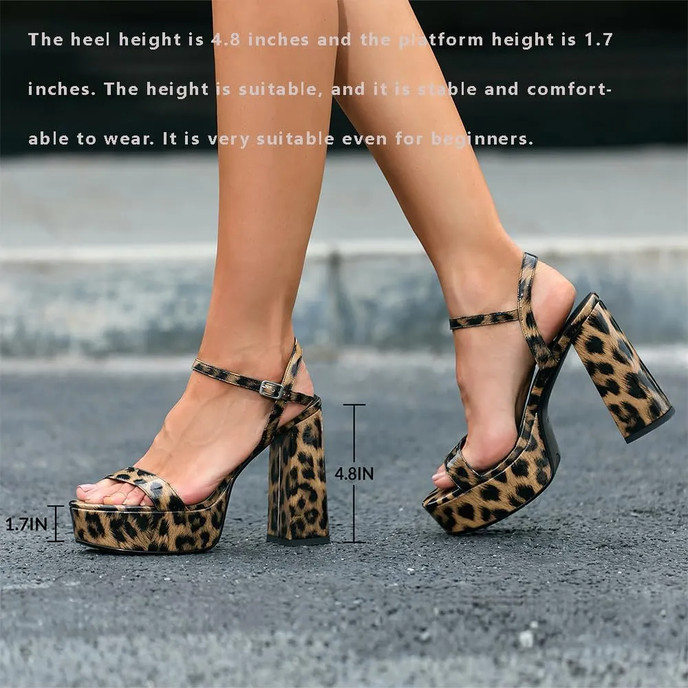 High Heel Chunky Platform Heel Sandals for Women, Chunky Block Heels Platform Sandals Women with Ankle Strap, Womens Strappy Chunky Heels Open Toe Sandals Wedding Prom