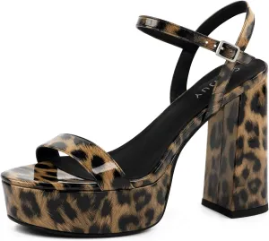 High Heel Chunky Platform Heel Sandals for Women, Chunky Block Heels Platform Sandals Women with Ankle Strap, Womens Strappy Chunky Heels Open Toe Sandals Wedding Prom