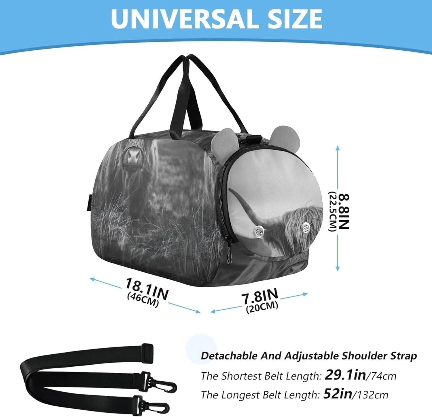 Highland Cow Wild Duffle Bags for Traveling Tote Weekend Duffel Overnight Luggage Kids Sports Carry on Duffel Bag for Boys