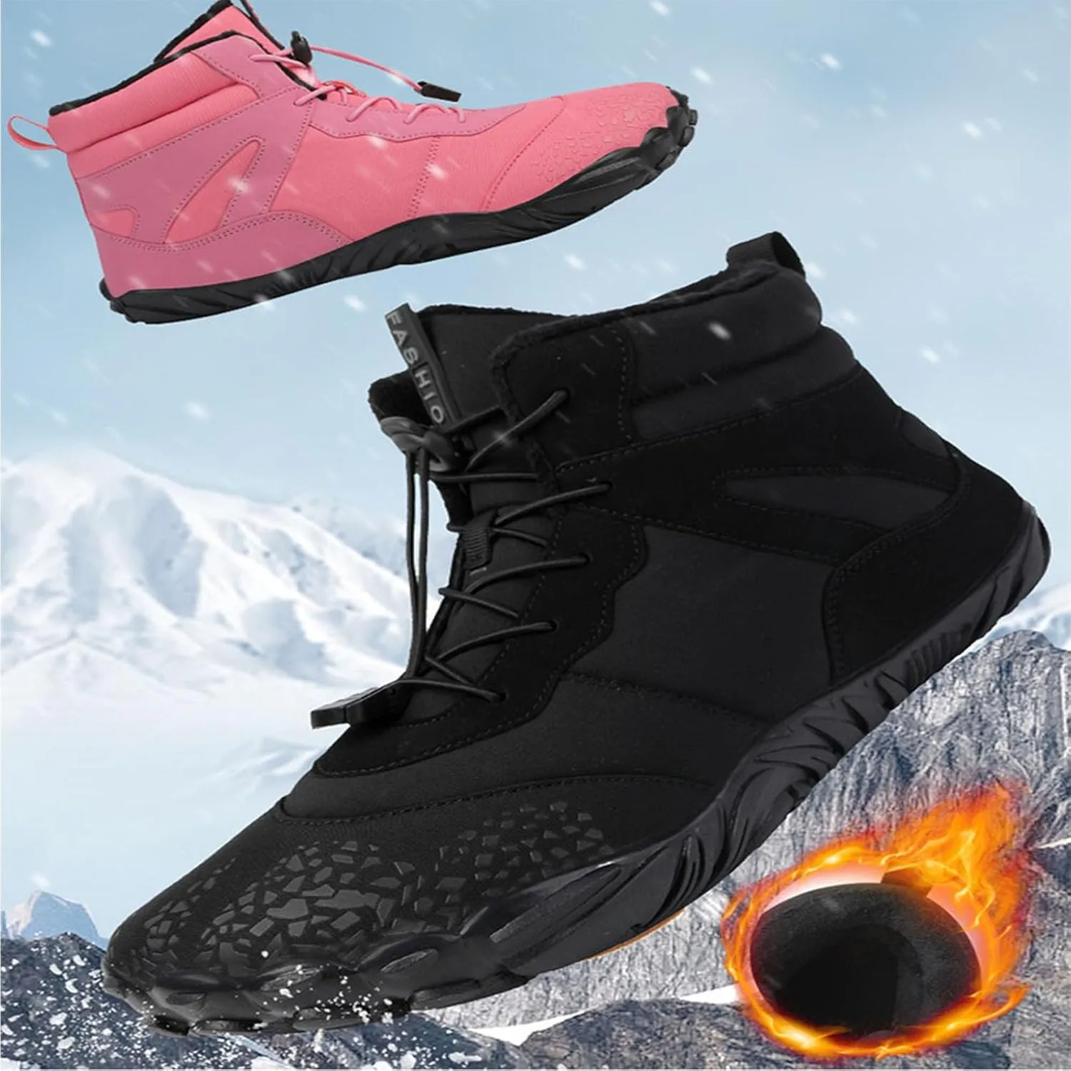 Hike Barefoot Footwear Womens Men, Non-Slip Winter Shoe with Wide Toe Box Waterproof Boots