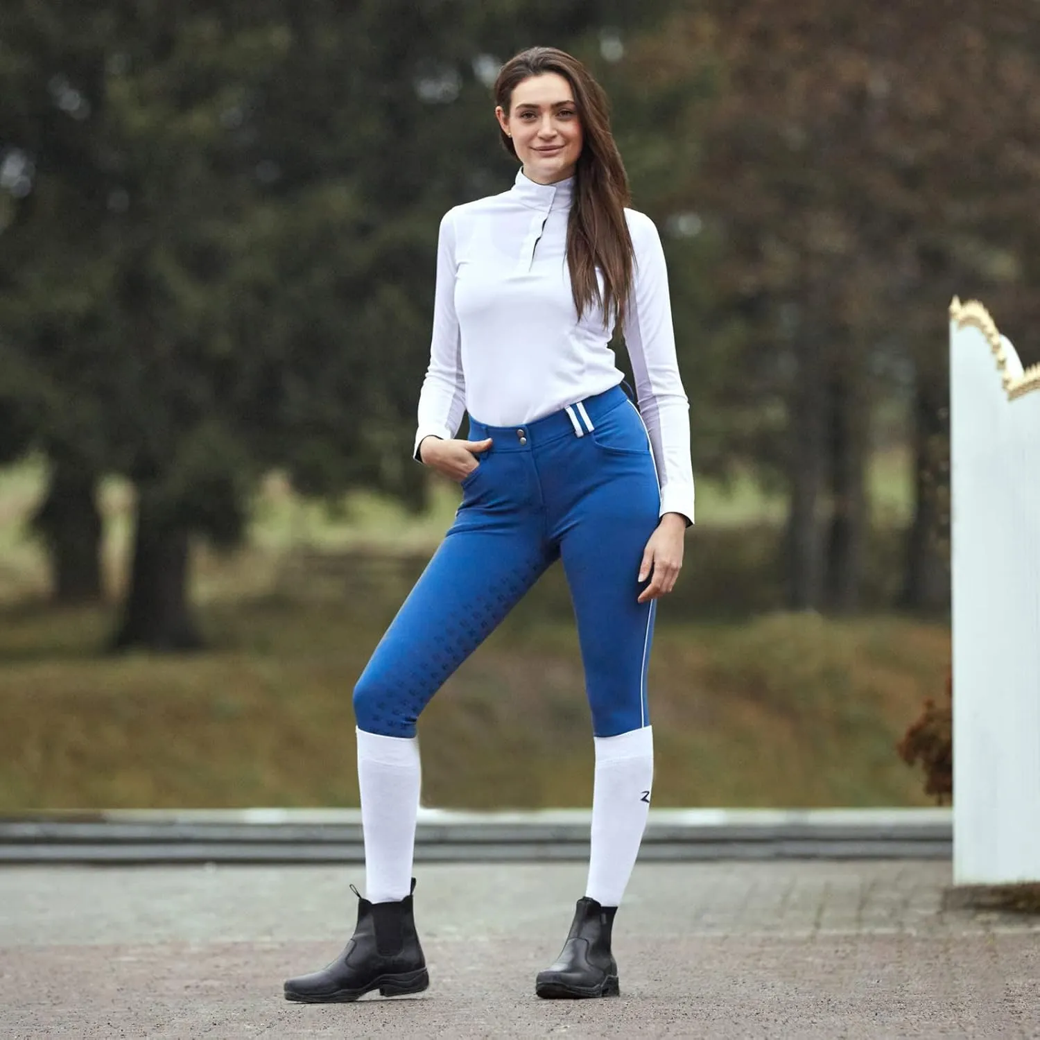 HORZE Rylee Womens High Waisted Breeches with Silicone Grip Full Seat and Pockets