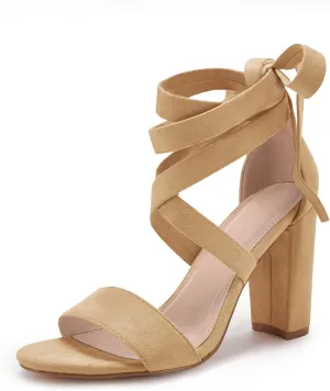 Huiyuzhi Womens Strappy Heels Lace up High Heeled Sandals Chunky Block Ankle Tie Pumps Dress Party Shoes