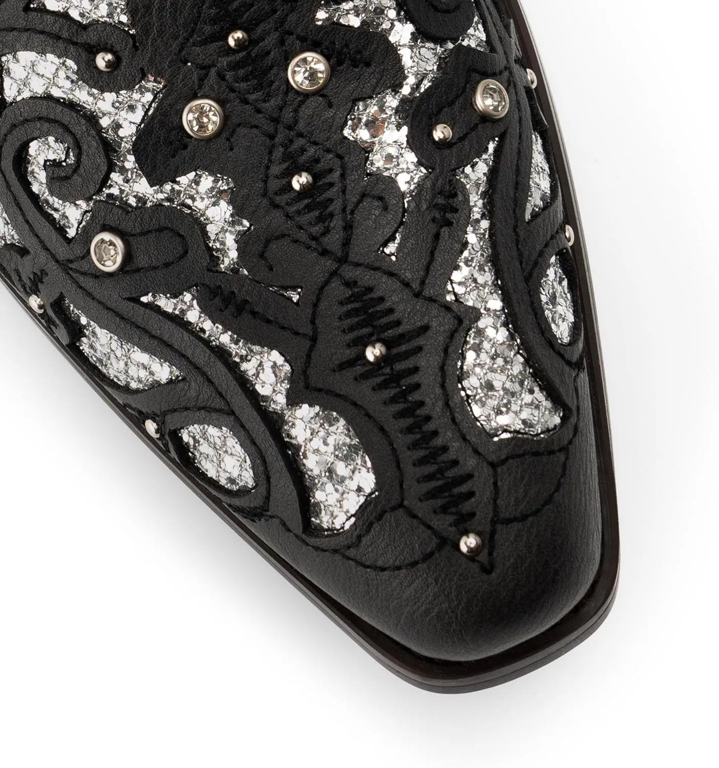 Huntarry Glitter Rhinestone Cowboy Boots For Women Sparkle Mid Calf Wedding Boots For Bride Square Toe Chunky Block Heel Western Cowgirl Boot
