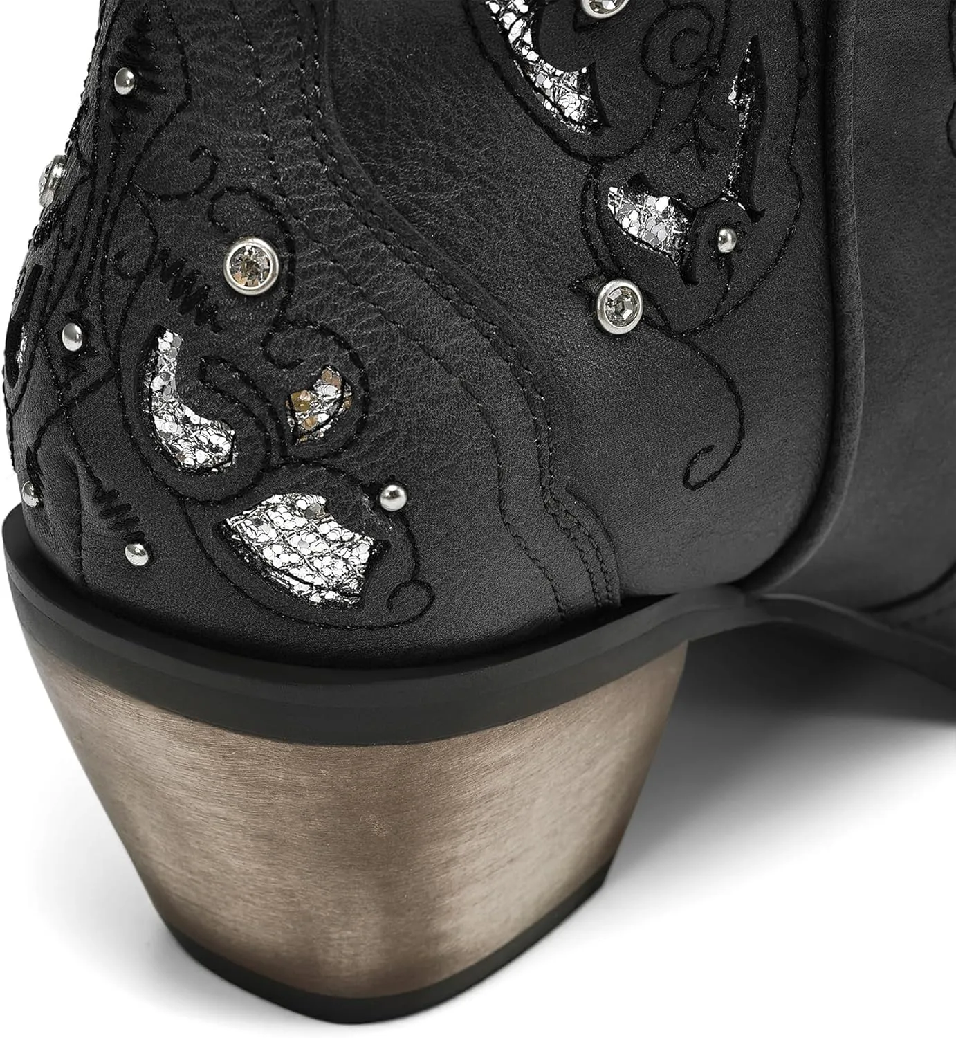 Huntarry Glitter Rhinestone Cowboy Boots For Women Sparkle Mid Calf Wedding Boots For Bride Square Toe Chunky Block Heel Western Cowgirl Boot