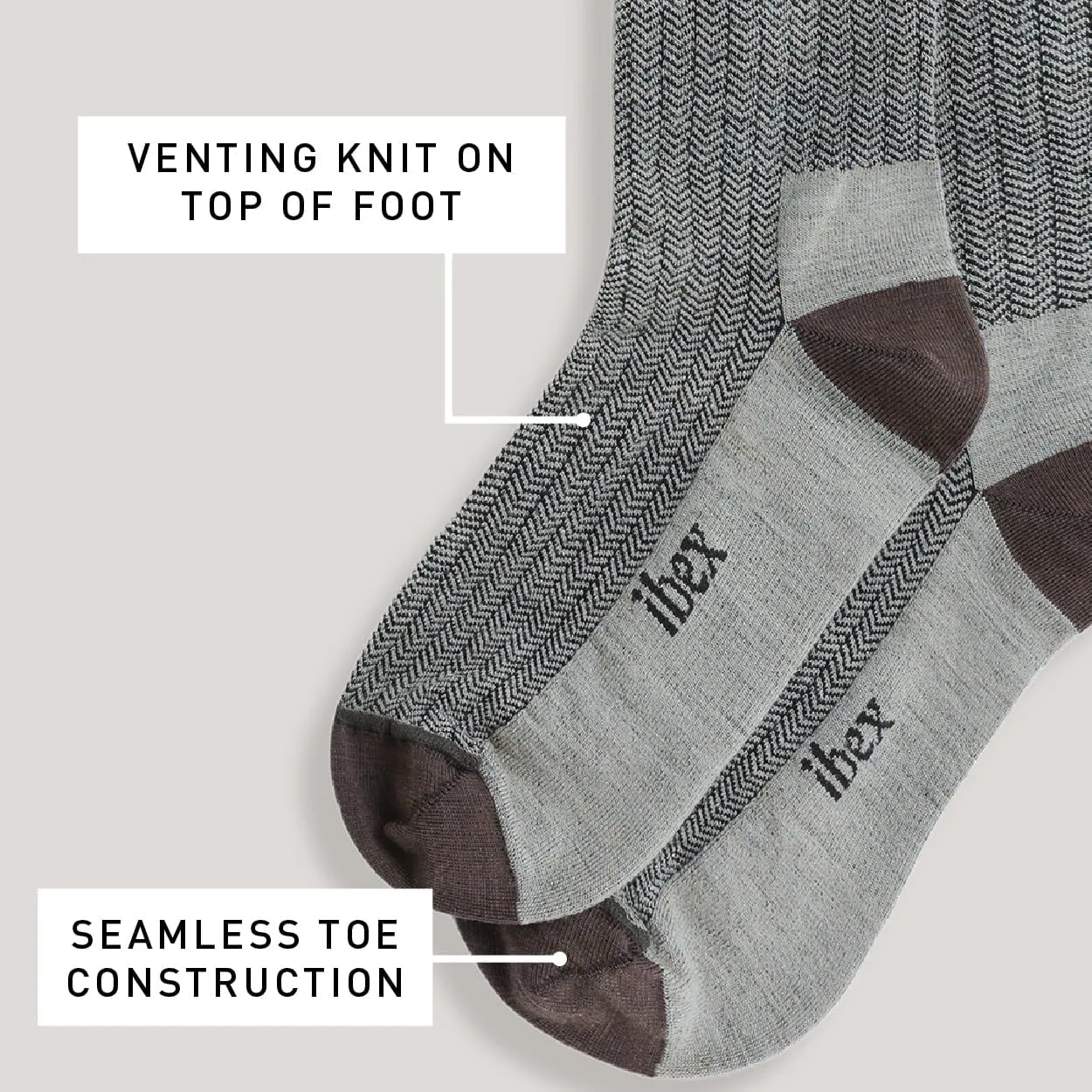 IBEX Merino Wool Nomad Herringbone Unisex Hiking Socks | Crew Socks with Seamless Toe & Arch Support