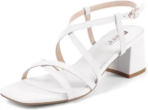 IDIFU IN2 Strappy Heels Chunky Block Square Toe Wedding Prom Bride Bridal Dance Party Dress Shoes for Women Trendy Comfortable Dressy Cute Casual Summer Heeled Sandals Slingback Low Short Heels