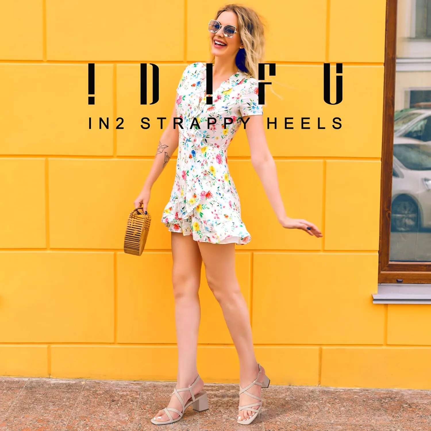 IDIFU IN2 Strappy Heels Chunky Block Square Toe Wedding Prom Bride Bridal Dance Party Dress Shoes for Women Trendy Comfortable Dressy Cute Casual Summer Heeled Sandals Slingback Low Short Heels