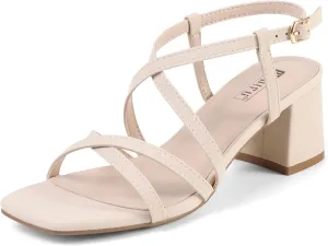 IDIFU IN2 Strappy Heels Chunky Block Square Toe Wedding Prom Bride Bridal Dance Party Dress Shoes for Women Trendy Comfortable Dressy Cute Casual Summer Heeled Sandals Slingback Low Short Heels