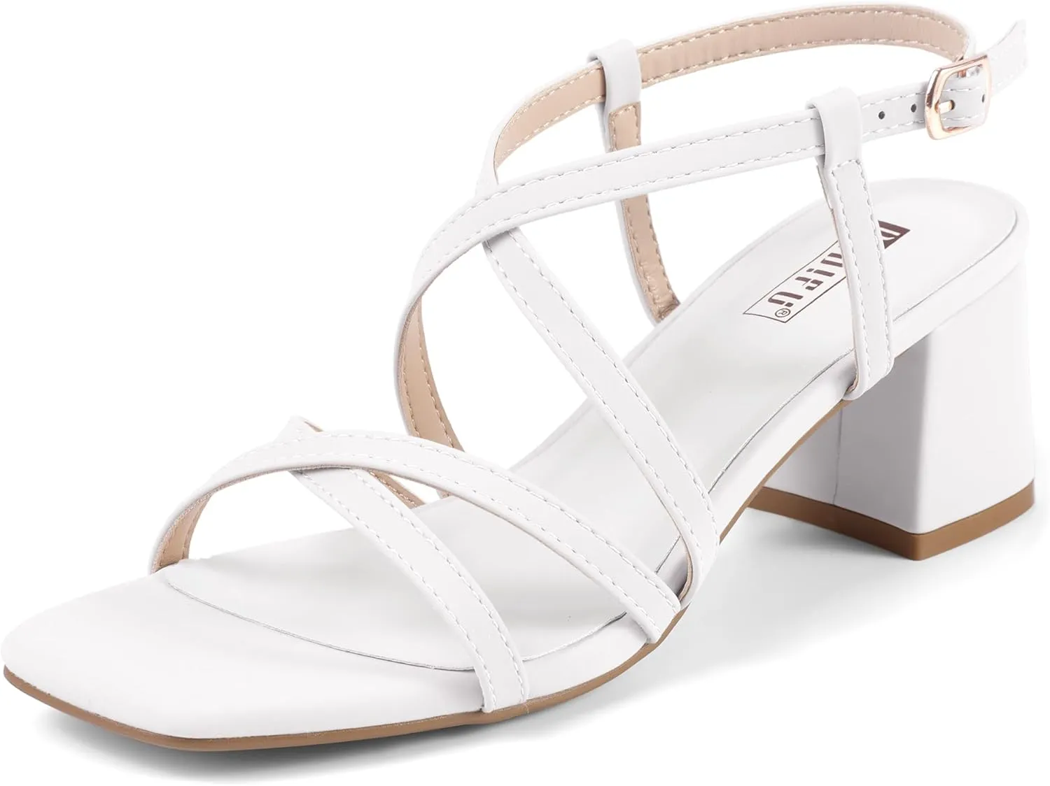 IDIFU IN2 Strappy Heels Chunky Block Square Toe Wedding Prom Bride Bridal Dance Party Dress Shoes for Women Trendy Comfortable Dressy Cute Casual Summer Heeled Sandals Slingback Low Short Heels