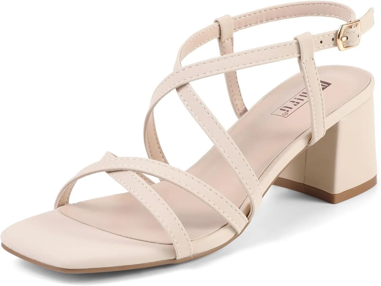IDIFU IN2 Strappy Heels Chunky Block Square Toe Wedding Prom Bride Bridal Dance Party Dress Shoes for Women Trendy Comfortable Dressy Cute Casual Summer Heeled Sandals Slingback Low Short Heels