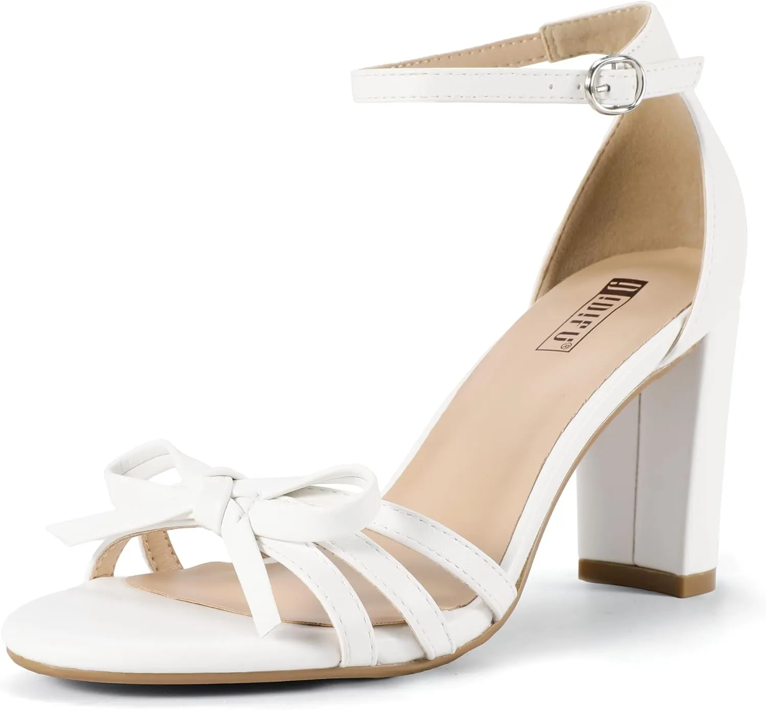 IDIFU IN3 High Heels Chunky Block Open Toe Bow Heels Wedding Bridal Prom Party Evening Homecoming Dress Shoes for Women Comfortable Cute Heeled Sandals Ankle Strap Round Toe Heels