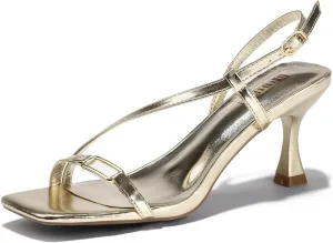 IDIFU IN3 Kitten Heels Strappy Slingback Open Square Toe Short Low Small Heeled Sandals Wedding Bridal Prom Bride Bridesmaid Dress Shoes For Women Comfortable Work Cute Trendy Fashion Heels