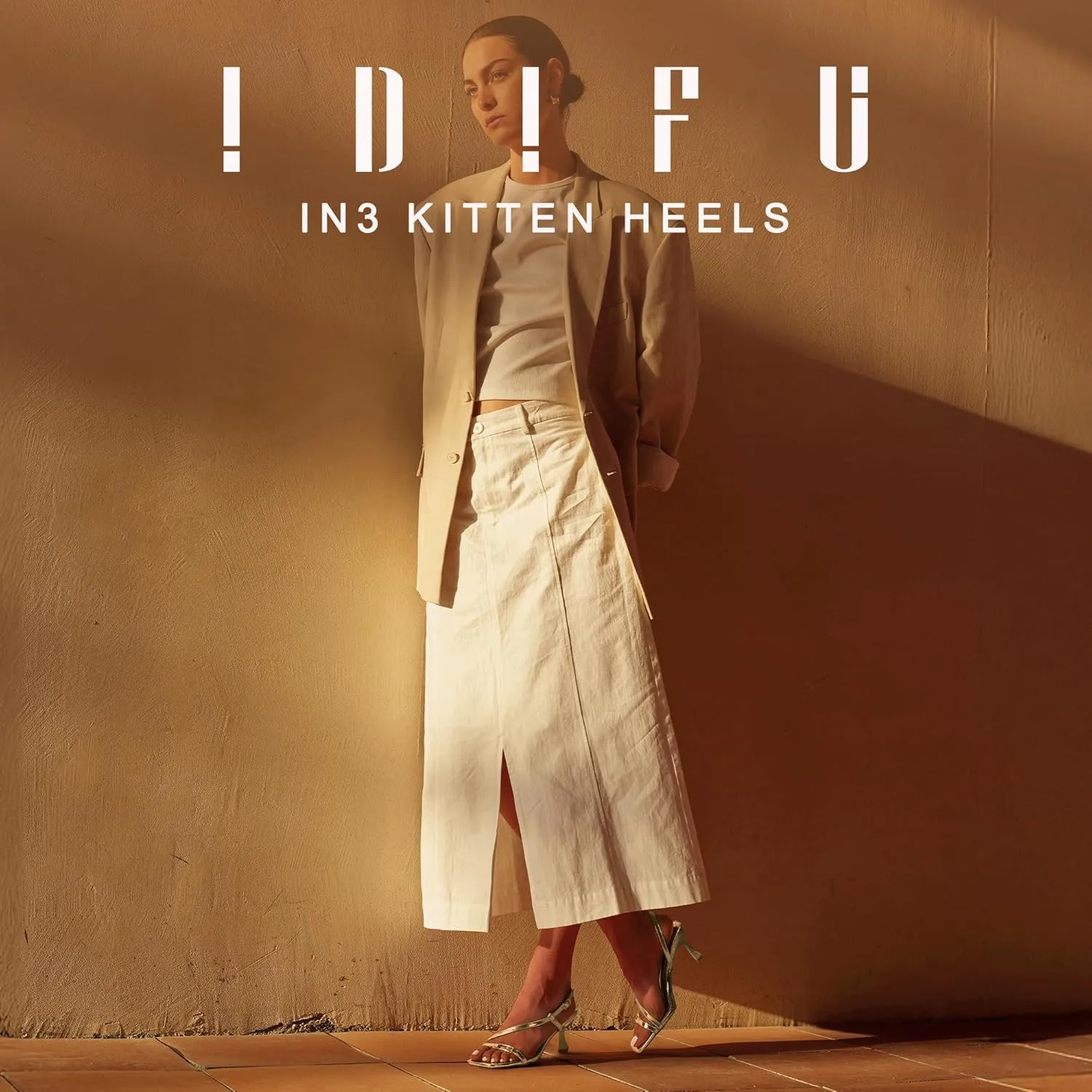 IDIFU IN3 Kitten Heels Strappy Slingback Open Square Toe Short Low Small Heeled Sandals Wedding Bridal Prom Bride Bridesmaid Dress Shoes For Women Comfortable Work Cute Trendy Fashion Heels