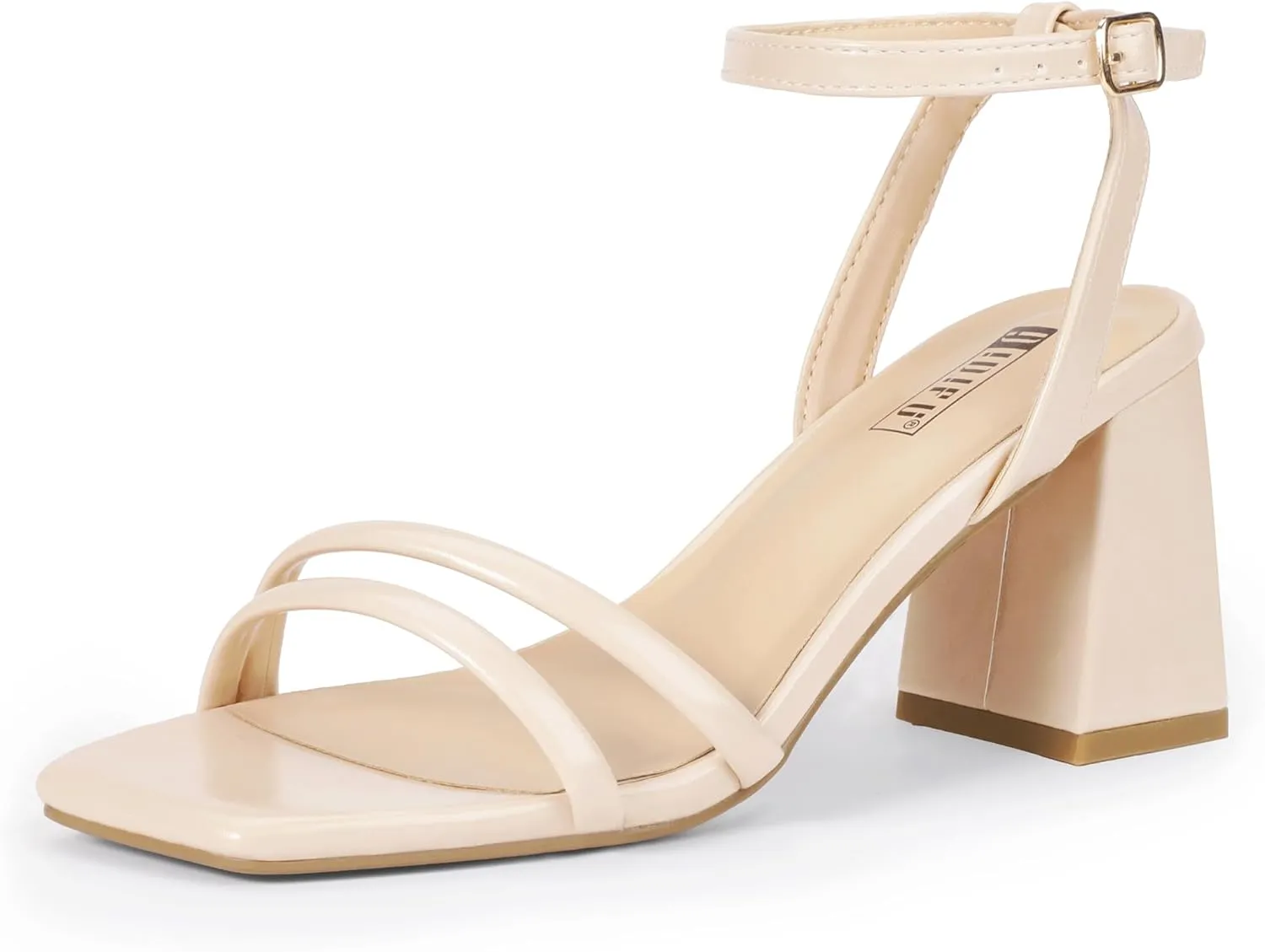 IDIFU IN3 Women's Strappy Heels Chunky Block Square Open Toe Adjustable Ankle Strap Heeled Sandals Slingback Thick Low Wedding Prom Bridal Dress Shoes for Women Short Heels