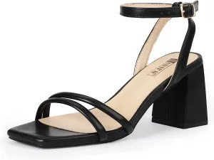 IDIFU IN3 Women's Strappy Heels Chunky Block Square Open Toe Adjustable Ankle Strap Heeled Sandals Slingback Thick Low Wedding Prom Bridal Dress Shoes for Women Short Heels