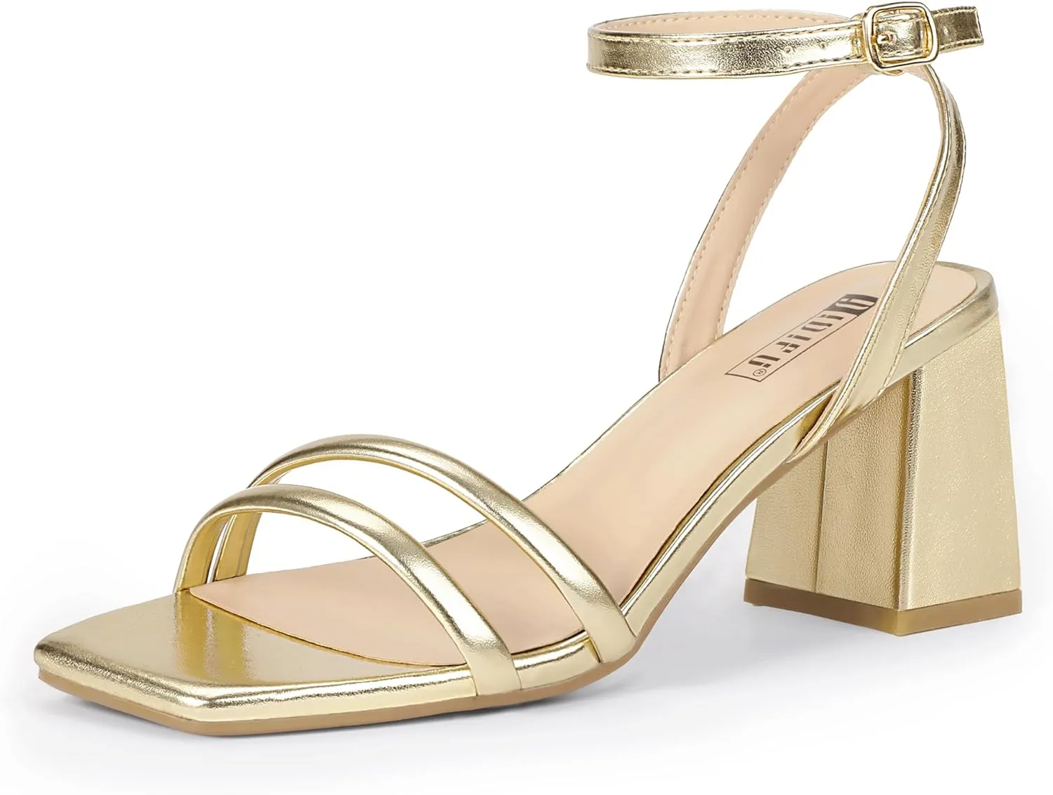 IDIFU IN3 Women's Strappy Heels Chunky Block Square Open Toe Adjustable Ankle Strap Heeled Sandals Slingback Thick Low Wedding Prom Bridal Dress Shoes for Women Short Heels