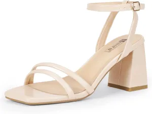 IDIFU IN3 Women's Strappy Heels Chunky Block Square Open Toe Adjustable Ankle Strap Heeled Sandals Slingback Thick Low Wedding Prom Bridal Dress Shoes for Women Short Heels