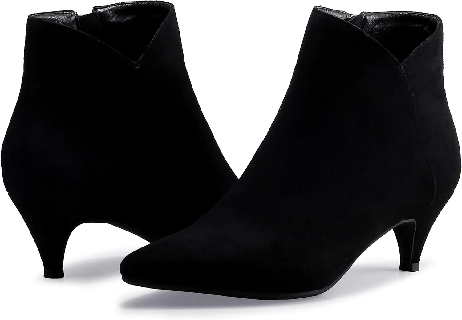IDIFU Women Booties Low Kitten Heel Ankle Boots Pointed Toe Short Boots Dress Sexy Shoes