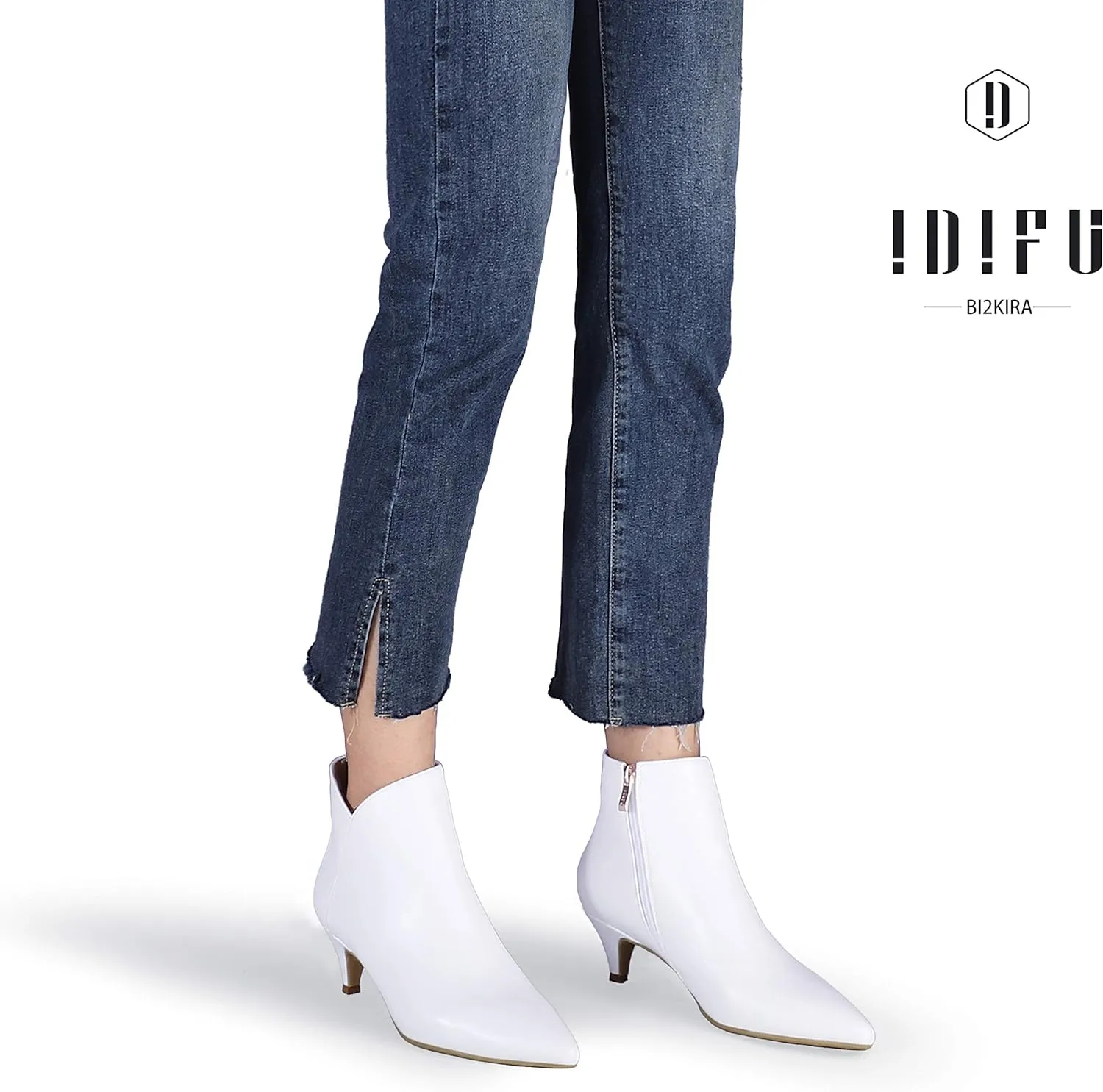 IDIFU Women Booties Low Kitten Heel Ankle Boots Pointed Toe Short Boots Dress Sexy Shoes
