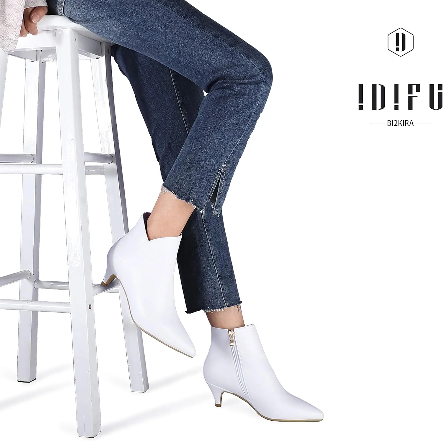 IDIFU Women Booties Low Kitten Heel Ankle Boots Pointed Toe Short Boots Dress Sexy Shoes
