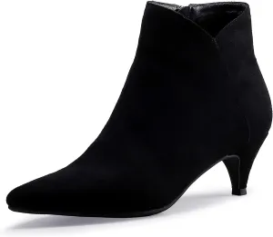 IDIFU Women Booties Low Kitten Heel Ankle Boots Pointed Toe Short Boots Dress Sexy Shoes