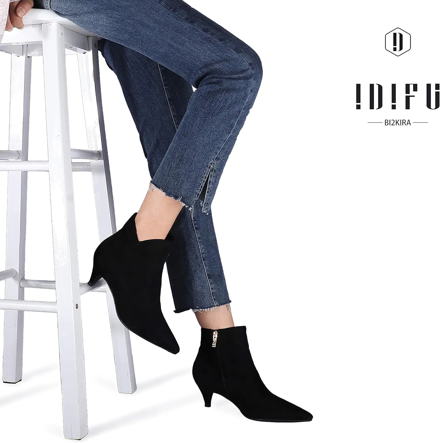 IDIFU Women Booties Low Kitten Heel Ankle Boots Pointed Toe Short Boots Dress Sexy Shoes