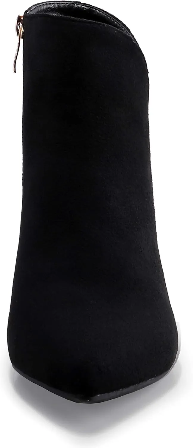 IDIFU Women Booties Low Kitten Heel Ankle Boots Pointed Toe Short Boots Dress Sexy Shoes