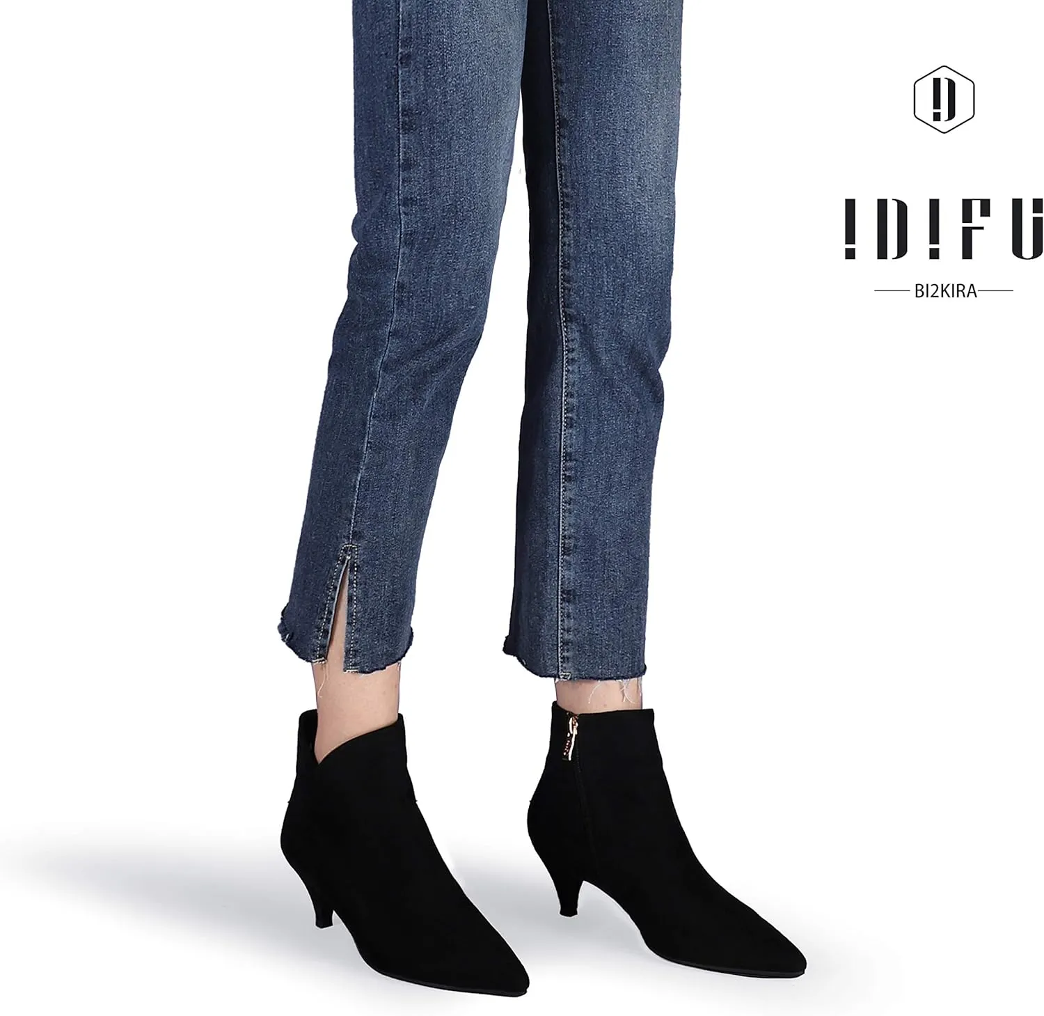 IDIFU Women Booties Low Kitten Heel Ankle Boots Pointed Toe Short Boots Dress Sexy Shoes