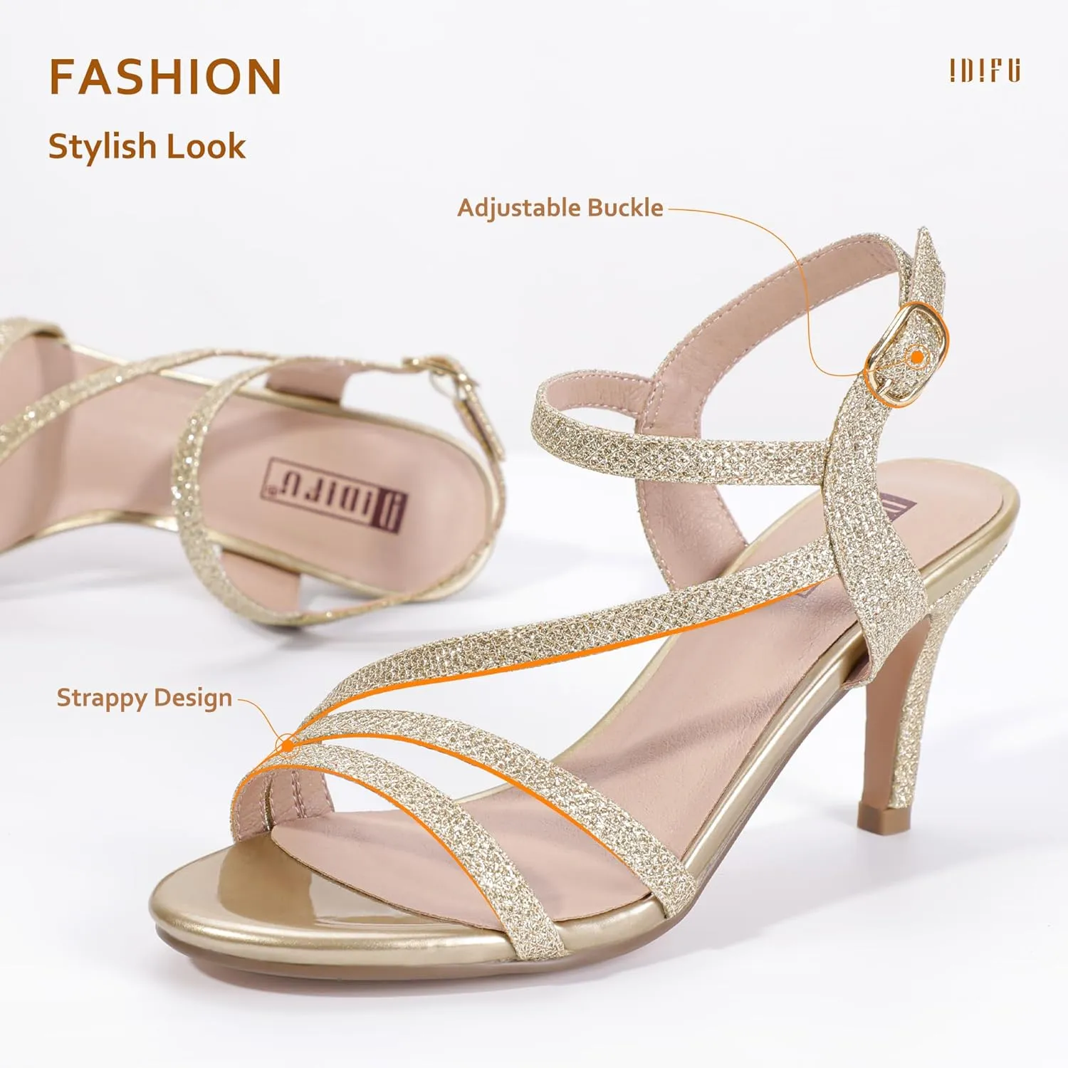 IDIFU Women's Black Nude White Silver Heels for Women Dress Kitten Heels Strappy Open Toe Heels Sandals Wedding Evening Party Shoes for Women Ladies Bridal
