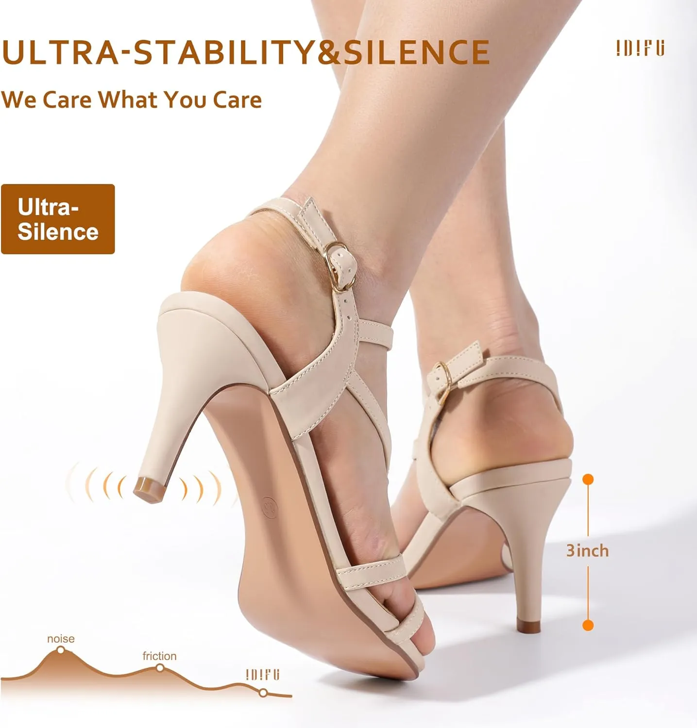 IDIFU Women's Black Nude White Silver Heels for Women Dress Kitten Heels Strappy Open Toe Heels Sandals Wedding Evening Party Shoes for Women Ladies Bridal