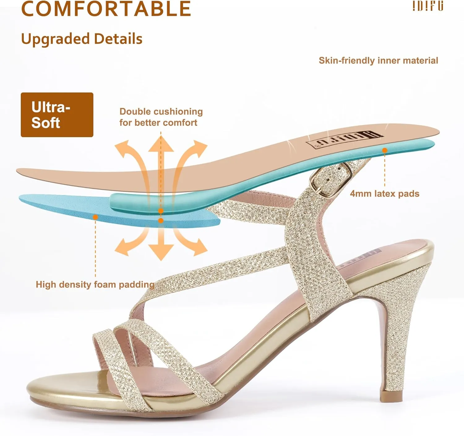 IDIFU Women's Black Nude White Silver Heels for Women Dress Kitten Heels Strappy Open Toe Heels Sandals Wedding Evening Party Shoes for Women Ladies Bridal