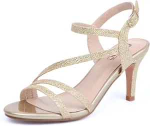 IDIFU Women's Black Nude White Silver Heels for Women Dress Kitten Heels Strappy Open Toe Heels Sandals Wedding Evening Party Shoes for Women Ladies Bridal