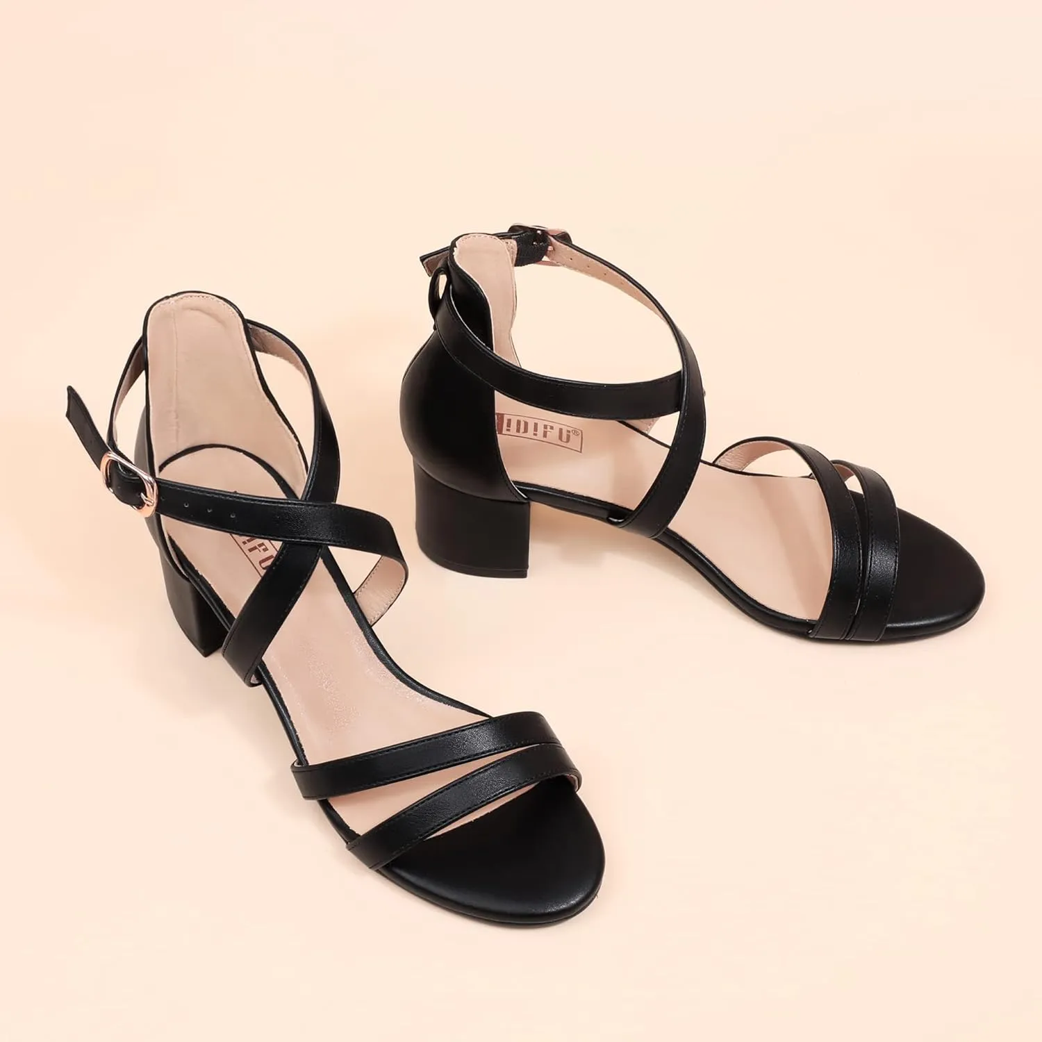 IDIFU Women's Block Low Chunky Heel Strappy Sandals Open Toe Ankle Strap Dress Wedding Evening Shoe for Women Bridal